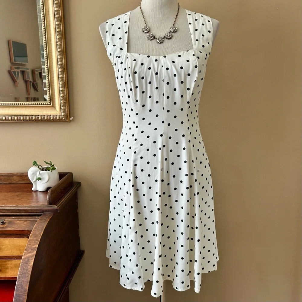 Vintage 90s The Limited Polka Dot Cross Back Dress Black White Open Back Size 6